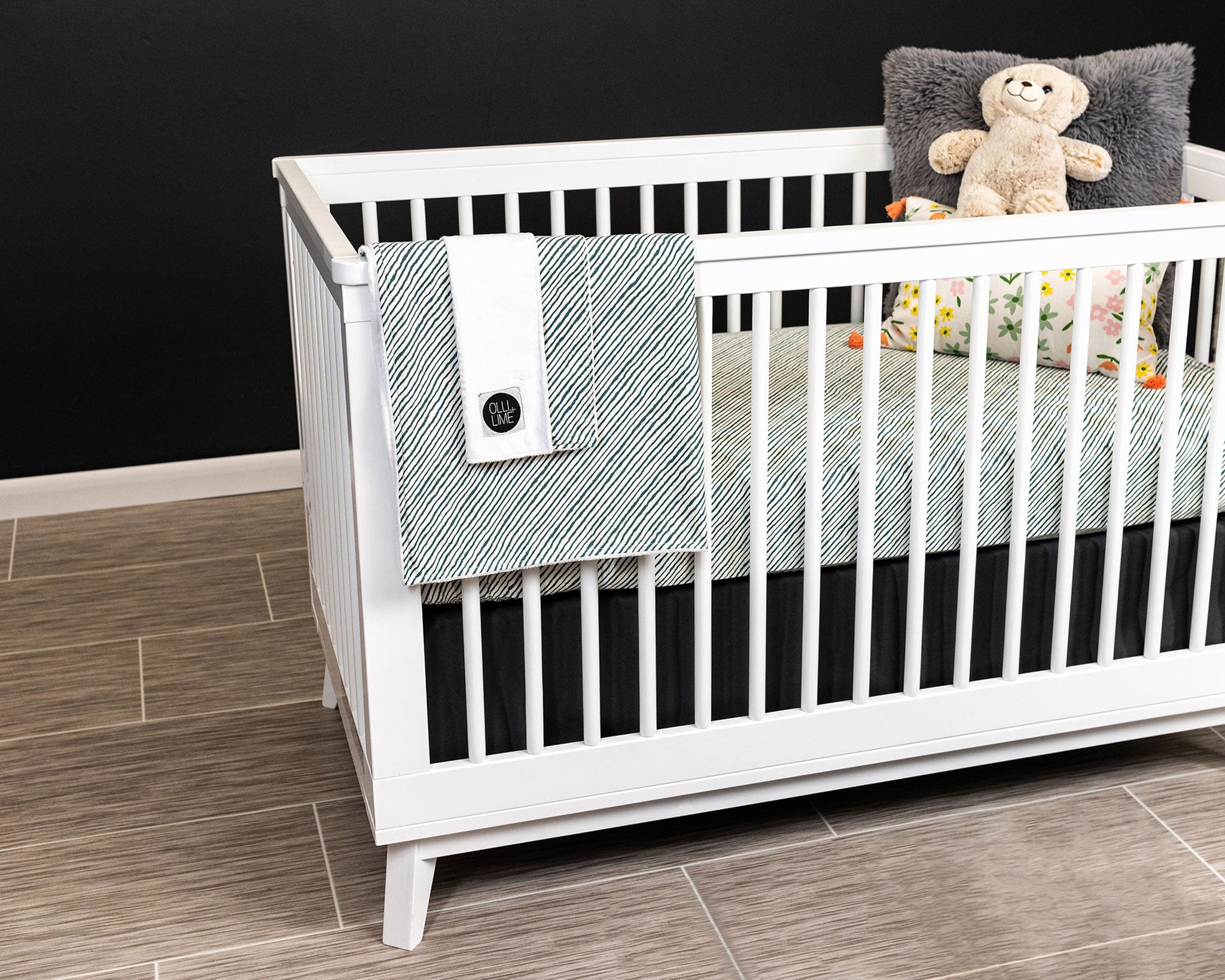 Sea Stripes - Deluxe Nursery Bedding Set - Freehand Green Stripes on Ivory - Olli+Lime